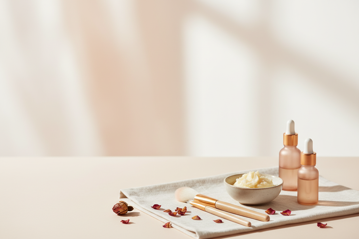 clean beauty im teaching courses but need to be able to read the front writing that will be overlayed light colours crisp and clean i like nudes 